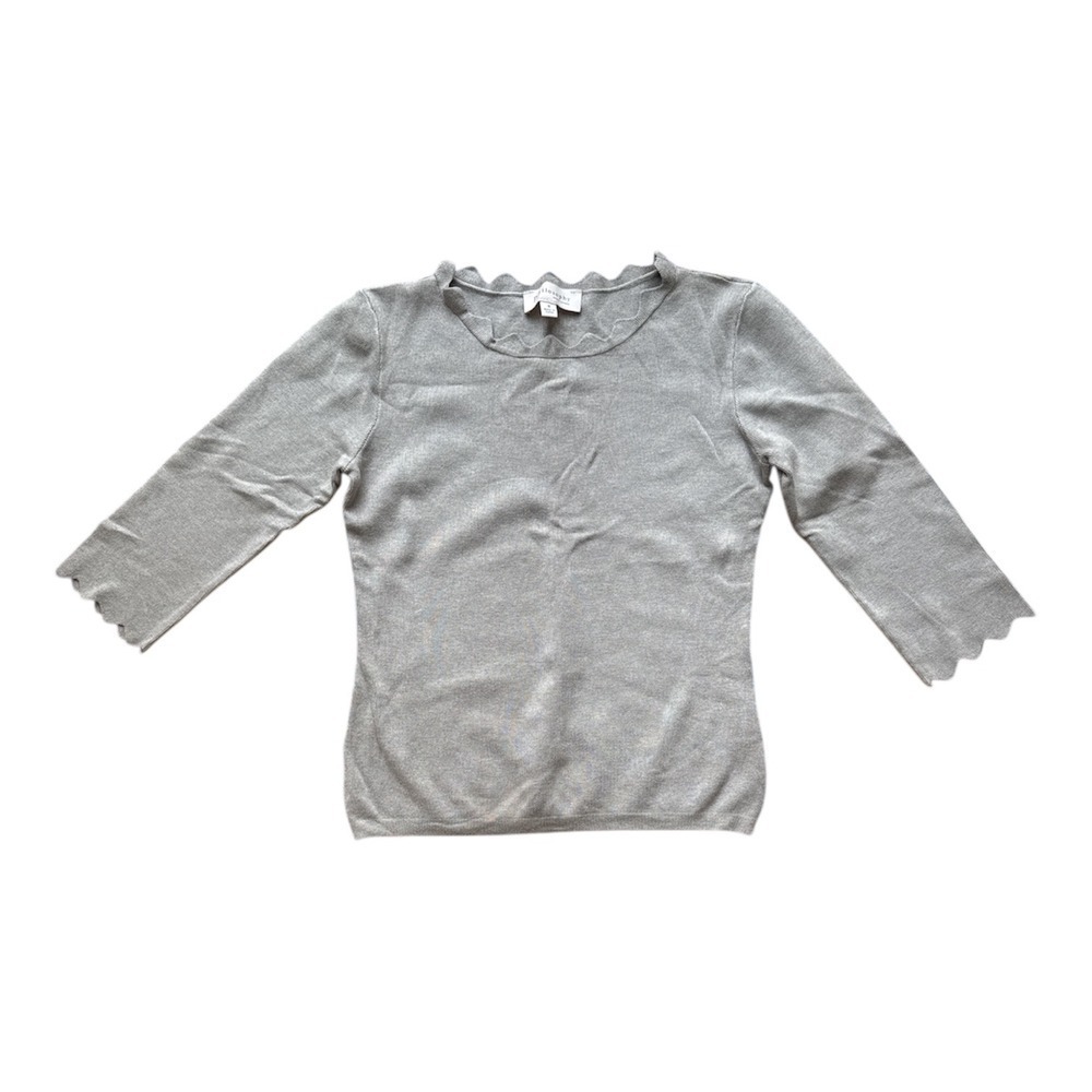 Philosophy Women Gray‎ Scalloped Neck 3/4 Sleeve Knit Top Sweater Size S